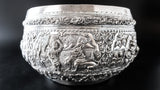 Large Burmese Myanmar Silver Offering Bowl Repousse Vessantara Jataka Art Objects