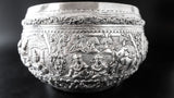 Large Burmese Myanmar Silver Offering Bowl Repousse Vessantara Jataka Art Objects