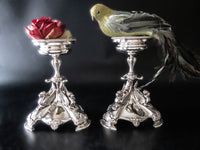 Antique Silver Plate Pair Epergne Figural Griffin Dragon Elkington & Co England 1873 1874 Candle Holders
