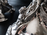 Antique Silver Plate Pair Epergne Figural Griffin Dragon Elkington & Co England 1873 1874 Candle Holders