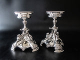 Antique Silver Plate Pair Epergne Figural Griffin Dragon Elkington & Co England 1873 1874 Candle Holders