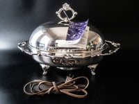 Vintage Electric Silver Plate Covered Casserole Chafing Dish With Tag chafing dish