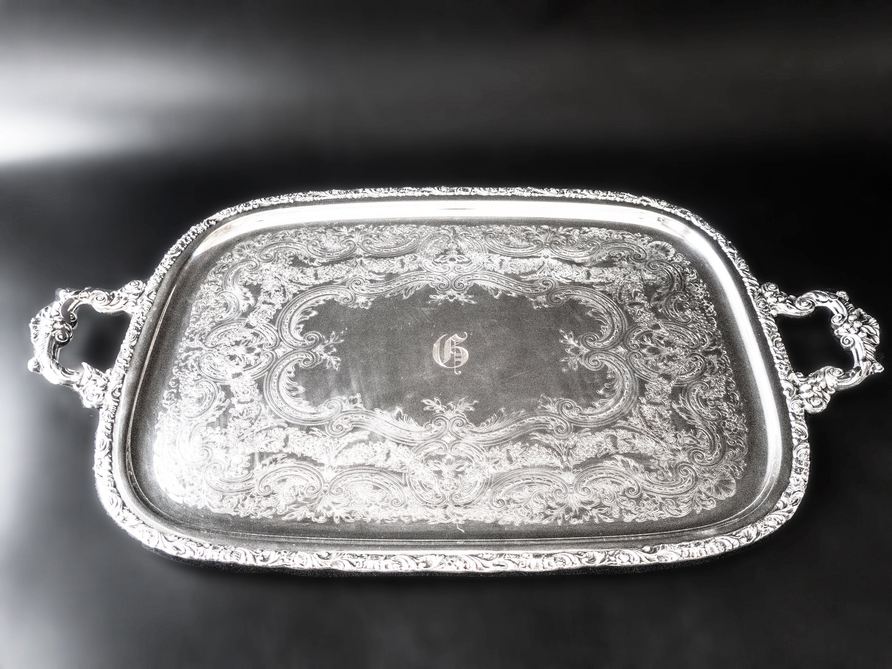 Vintage XL Silver Plate Serving Tray Rococo With Dust Bag EGW&S