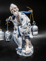 Vintage Chinoiserie Statues Blue And White Porcelain 14" Man Woman Pair Statues