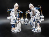 Vintage Chinoiserie Statues Blue And White Porcelain 14" Man Woman Pair Statues