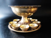 Vintage Brass Punch Bowl Set With Tray And 8 Cups Punch Bowl Sets
