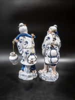 Vintage Chinoiserie Statues Blue And White Porcelain 14" Man Woman Pair Statues