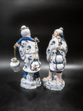 Vintage Chinoiserie Statues Blue And White Porcelain 14" Man Woman Pair Statues