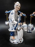 Vintage Chinoiserie Statues Blue And White Porcelain 14" Man Woman Pair Statues