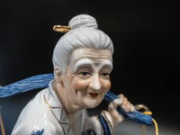 Vintage Chinoiserie Statues Blue And White Porcelain 14" Man Woman Pair Statues