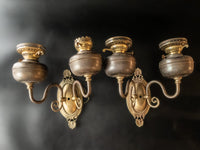 Vintage Pair John Scott Brass Converted Oil Lamp Sconces Lamps