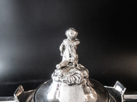 Antique Silver Plate Sugar Bowl Urn Boy Greek Revival Faces