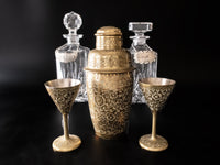 Vintage Brass Cocktail Shaker And 2 Mini Goblets Aperitif Cordial Barware Set Barware