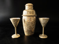 Vintage Brass Cocktail Shaker And 2 Mini Goblets Aperitif Cordial Barware Set Barware