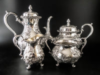 Vintage Du Barry Chased Silver Plate Coffee Tea Service Set Hand Chased Tea Sets