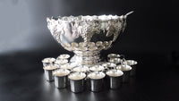 Reserved For Judith Huge Silver Plate Punch Bowl Beverage Chiller With 16 Cups Punch Bowl Sets