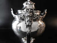 Antique Silver Plate Sugar Bowl Urn Boy Greek Revival Faces Sugar Bowls