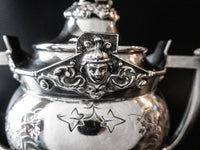 Antique Silver Plate Sugar Bowl Urn Boy Greek Revival Faces Sugar Bowls