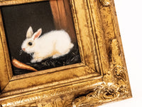 Framed Small Oil Painting Rabbit And Carrot Antique Style Hand Painted Painting