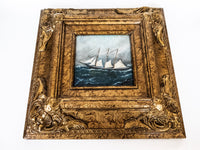 Framed Oil Painting Sailboat Schooner Antique Style Hand Painted Painting