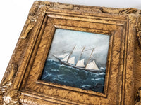 Framed Oil Painting Sailboat Schooner Antique Style Hand Painted Painting