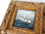 Framed Oil Painting Sailboat Schooner Antique Style Hand Painted Painting