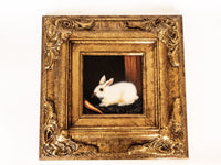 Framed Small Oil Painting Rabbit And Carrot Antique Style Hand Painted Painting