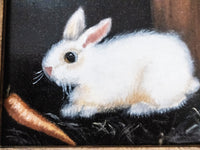 Framed Small Oil Painting Rabbit And Carrot Antique Style Hand Painted Painting