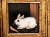 Framed Small Oil Painting Rabbit And Carrot Antique Style Hand Painted Painting