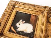 Framed Small Oil Painting Rabbit And Carrot Antique Style Hand Painted Painting