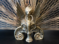 Vintage Brass Fireplace Screen Fireplace Fan Gargoyle Peacock Griffin Hollywood Regency Fireplace Screens