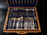 Vintage Bamboo Nickel Bronze 92 Piece Flatware Set 8 Place Settings Wood Case Flatware & Silverware