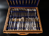 Vintage Bamboo Nickel Bronze 92 Piece Flatware Set 8 Place Settings Wood Case Flatware & Silverware
