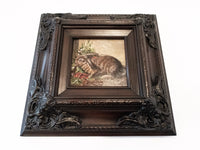 Framed Small Oil Painting Rabbit And Flowers Antique Style Hand Painted Painting