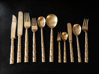Vintage Bamboo Nickel Bronze 92 Piece Flatware Set 8 Place Settings Wood Case Flatware & Silverware