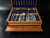 Vintage Bamboo Nickel Bronze 92 Piece Flatware Set 8 Place Settings Wood Case Flatware & Silverware