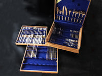 Vintage Bamboo Nickel Bronze 92 Piece Flatware Set 8 Place Settings Wood Case Flatware & Silverware
