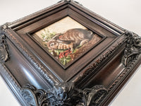 Framed Small Oil Painting Rabbit And Flowers Antique Style Hand Painted Painting