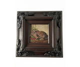 Framed Small Oil Painting Rabbit And Flowers Antique Style Hand Painted Painting