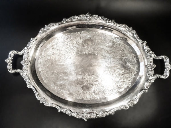 Vintage XL Silver Plate Tray Oval Serving Tray El Grandee Towle