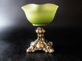 Vintage Brass And Glass Pedestal Candy Dish Frosted Green Baskets & Bowls