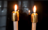 Set Of 6 Brass Bronze Candle Protectors Church Altar Candles Circa 1935 Candlestick Holders