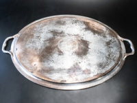Antique Old Sheffield Plate Serving Tray With Family Crest Inlaid Sterling Shield