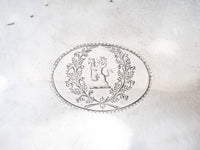 Antique Old Sheffield Plate Serving Tray With Family Crest Inlaid Sterling Shield