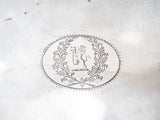 Antique Old Sheffield Plate Serving Tray With Family Crest Inlaid Sterling Shield