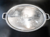 Antique Old Sheffield Plate Serving Tray With Family Crest Inlaid Sterling Shield