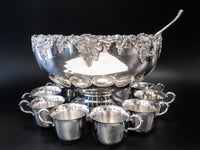 Silver Plate Punch Bowl Set With 12 Cups And Ladle Vintage By Webster Wilcox Punch Bowl Sets