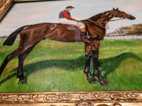 Gilt Framed Oil Painting Horse And Jockey Antique Style Hand Painted Painting