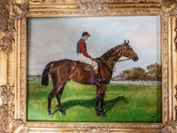 Gilt Framed Oil Painting Horse And Jockey Antique Style Hand Painted Painting