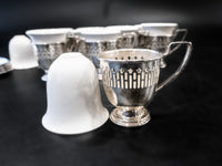 Antique Silver Plate And Porcelain Demitasse Cups Set of 11 E & J Bass Tea Cups & Sets